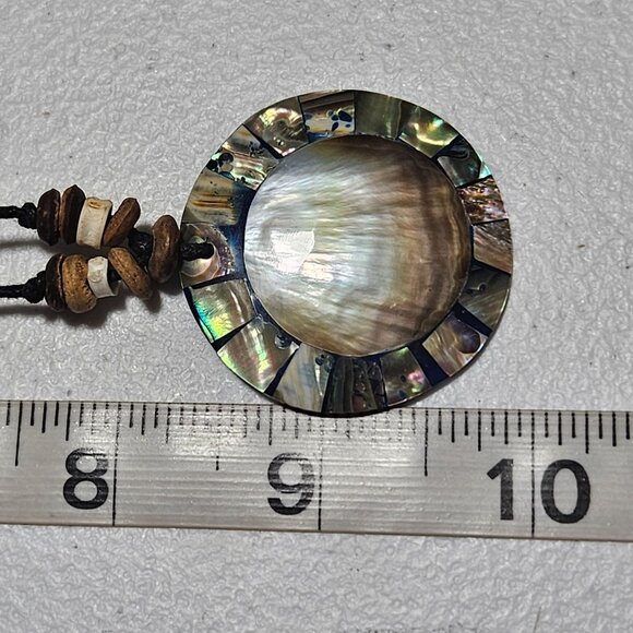 Handmade Abalone Shell Pendant Necklace Wood Beads Cord Boho Beach Core Jewelry - Picture 5 of 5